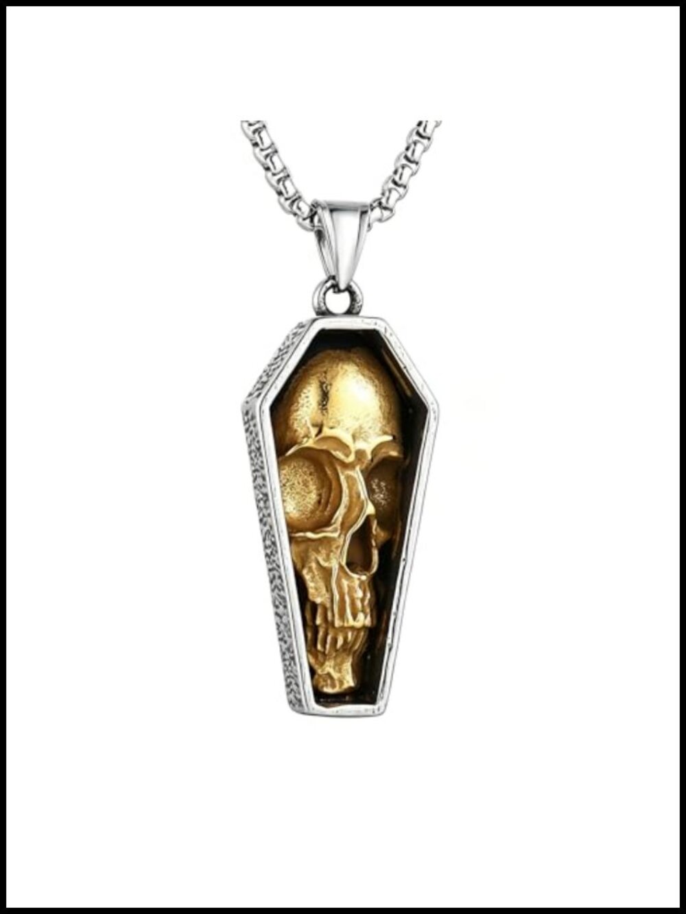 Stainless Steel Coffin Skull Necklace Gothic Punk Biker Pendant Box Chain Men